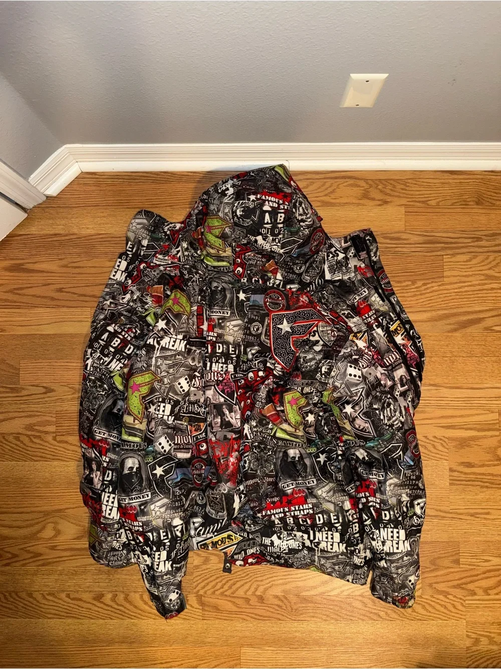 Rare Famous Stars and Straps All-Over Print Jacket Y2K
